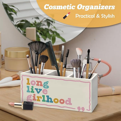 Girl Nursery Decor Pen Holder Organizer for Desk Accessories, Girls Room Decor, Long Live Girlhood Wooden Box Sign Desk Decorations for Kids Girls Room Classroom Bedroom