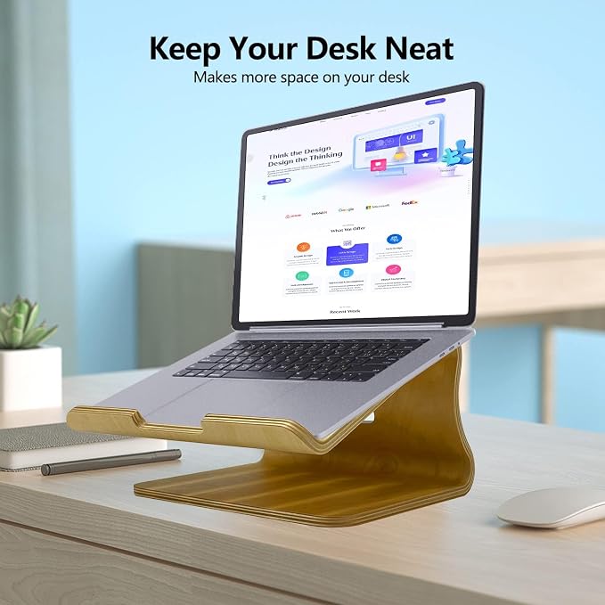 SAMDI Wood Laptop Stand, White Birch, Ergonomic Design for Most Laptops Heat Dissipation, Cord Management, Suitable for Desk or Tabletop (2020-02)