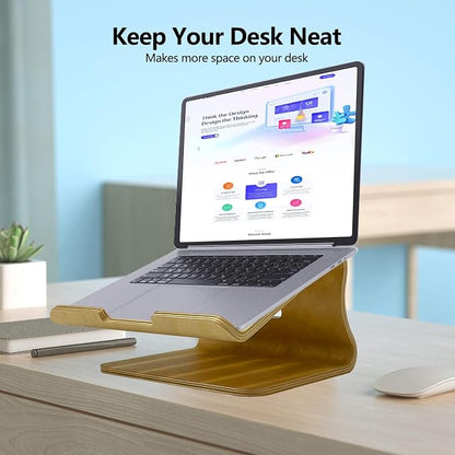 SAMDI Wood Laptop Stand, White Birch, Ergonomic Design for Most Laptops Heat Dissipation, Cord Management, Suitable for Desk or Tabletop (2020-02)