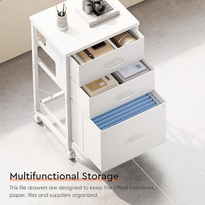 Maihail 3 Drawer Mobile File Cabinet with Wheels Fabric Vertical Filing Cabinet fits A4 or Letter Size for Home Office,White