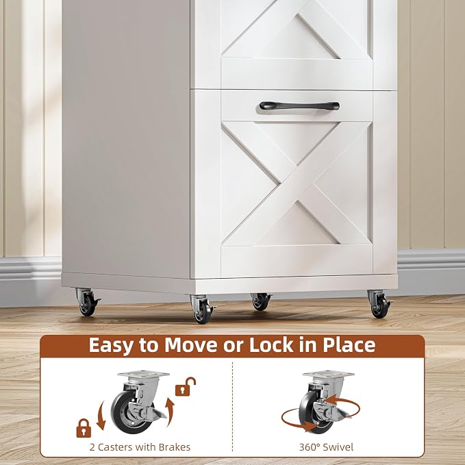 Vabches Vertical Farmhouse Locking Rolling File Cabinet, Office Filing Cabinet with 4 Drawers & Wheels for Hanging Files Letter/A4，Printer Stand for Home Office