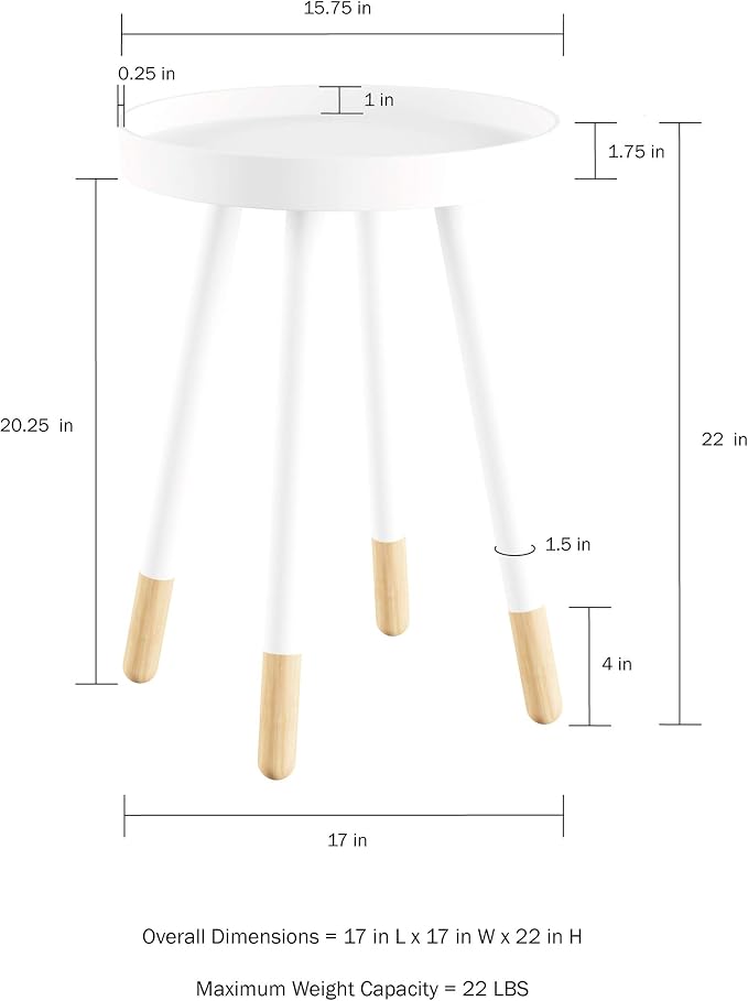 Lavish Home Round End Table Set of 2 – 17 Inch Small Round Side Table Set with Tray Tops and Color-Block Spindle Legs – Wooden Mid Century Modern Living Room Furniture (White)