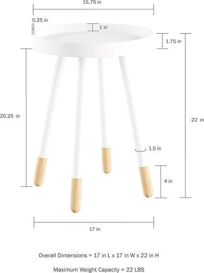Lavish Home Round End Table Set of 2 – 17 Inch Small Round Side Table Set with Tray Tops and Color-Block Spindle Legs – Wooden Mid Century Modern Living Room Furniture (White)