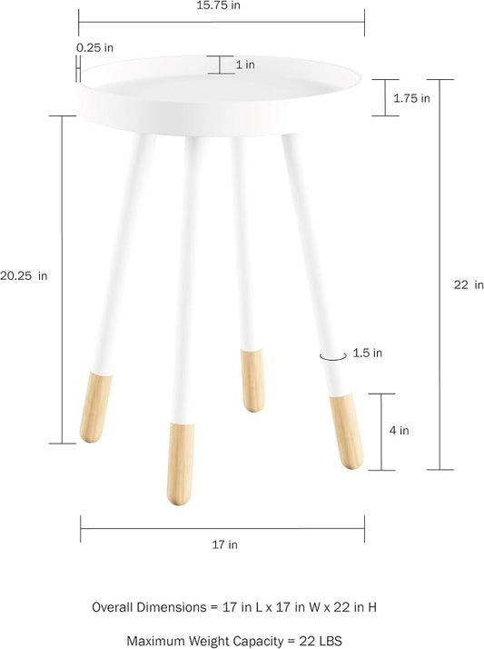 Lavish Home Round End Table Set of 2 – 17 Inch Small Round Side Table Set with Tray Tops and Color-Block Spindle Legs – Wooden Mid Century Modern Living Room Furniture (White)