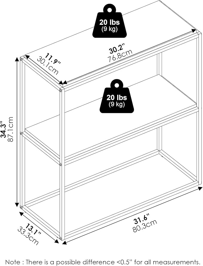 Furinno Moretti Modern Storage Shelves, 2-Tier Wide Stackable Book Shelf, Open Shelves, for Organization and Storage, Living Room, Garage, Home Office, Solid White