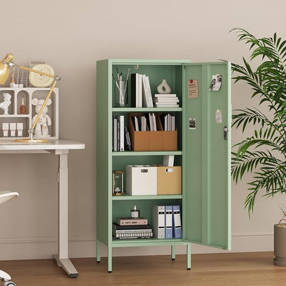 Steehoom Metal Locker Cabinet Lockable Bathroom Storage Cabinet Black 4 Tier Employee Lockers for Home, School, Office, Garage (Green, 19.69" D x 15.75" W x 49.21" H)