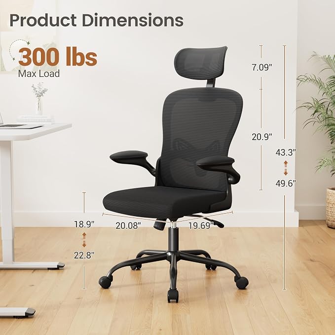 Homall Ergonomic Office Computer Chair，Computer Desk Chair with 3D Headrest Adjustable Lumbar Support，High Back Mesh Chair with Wheels for Office and Working from Home