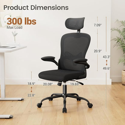 Homall Ergonomic Office Computer Chair，Computer Desk Chair with 3D Headrest Adjustable Lumbar Support，High Back Mesh Chair with Wheels for Office and Working from Home