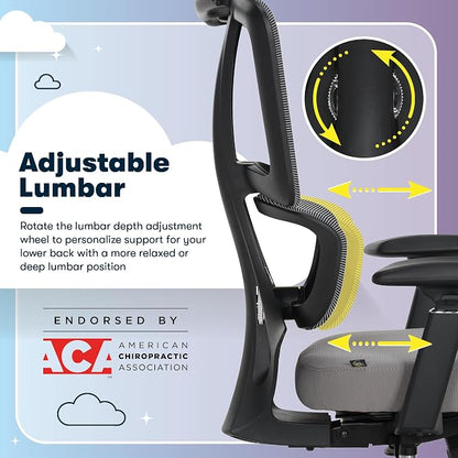 Serta AirHaven SX1200 Ergonomic Office Chair, High Back Mesh Desk Chair with Adjustable Headrest, Lumbar Support, 3D Armrests, ComfortCoils Seat, Swivel Computer Chair with Wheels, Gray