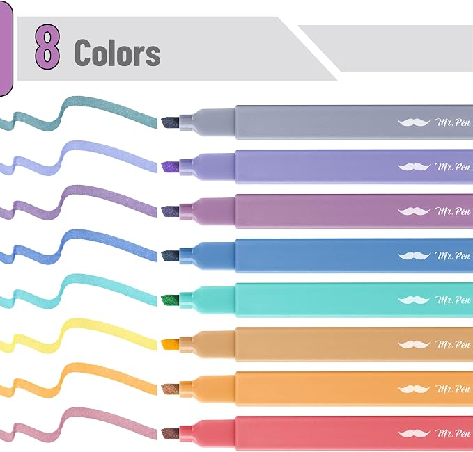 Mr. Pen- Aesthetic Highlighters No Bleed, 8 Pack, Jewel Tones, Chisel Tip | Cute Highlighters Assorted Colors for Journaling, Highlighting, Underlining, Fast Dry, Back to School Supplies