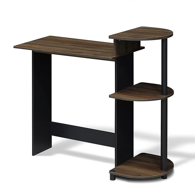 Furinno Compact 29-Inch Rustic Brown Computer Desk, Gaming Desk with Shelves, Office Desk with Book Shelf, for Home Office, Study Room, Dorm, Bedroom, Brown Walnut