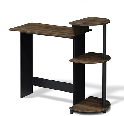 Furinno Compact 29-Inch Rustic Brown Computer Desk, Gaming Desk with Shelves, Office Desk with Book Shelf, for Home Office, Study Room, Dorm, Bedroom, Brown Walnut