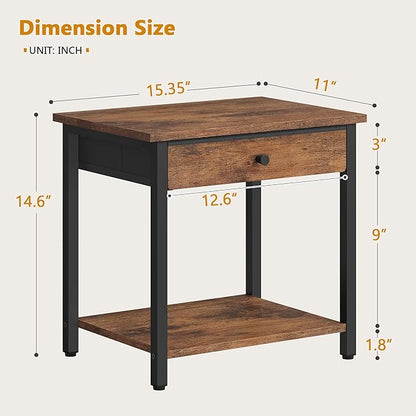 Gewudraw Printer Stand with Storage Drawer, 2-Tier Under Desk Printer Table, Shelf for Home Office, Living Room, Bedroom, Bathroom,Brown