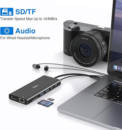 USB C Docking Station Dual Monitor HDMI for Dell HP, Laptop Docking Station 3 Monitors Triple Display USB C Hub Dock to 2 HDMI 4K,DP,Ethernet,6 USB,PD,SD/TF, Audio, 14 in 1 USB C Adapter