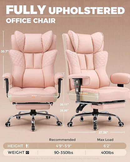 GTPLAYER Big and Tall Office Chair, Wide Ergonomic Gaming Chair with Deluxe Embossing Designed Leather with Foot Rest,150°Reclining Adjustable Soft Armrests Pocket Spring Back Support and Pillow