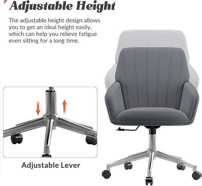 YISHENG Velvet Office Desk Chair with Silver Base, with Wheels,Modern Height Adjustable 360 Degree Swivel Upholstered Vanity Chairs with Arms for Living Room Bedroom,Gray