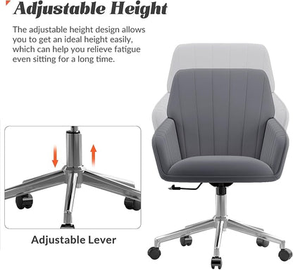YISHENG Velvet Office Desk Chair with Silver Base, with Wheels,Modern Height Adjustable 360 Degree Swivel Upholstered Vanity Chairs with Arms for Living Room Bedroom,Gray