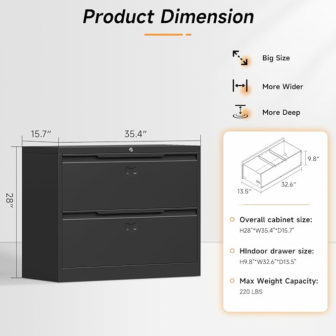 Bestoo 2 Drawer File Cabinet with Lock, Metal Lateral Filing Cabinet, File Cabinets for Home Office, Office Cabinet for Hanging Files Letter/Legal/F4/A4 Size