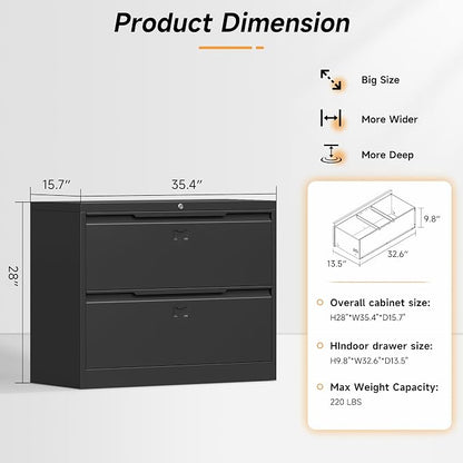 Bestoo 2 Drawer File Cabinet with Lock, Metal Lateral Filing Cabinet, File Cabinets for Home Office, Office Cabinet for Hanging Files Letter/Legal/F4/A4 Size