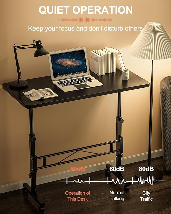 Amztabler Small Standing Desk Adjustable Height, Mobile Stand Up Desk with Wheels, 32 Inch Portable Rolling Desks Conference Room Tablesf for Walking Pad Treadmill Black