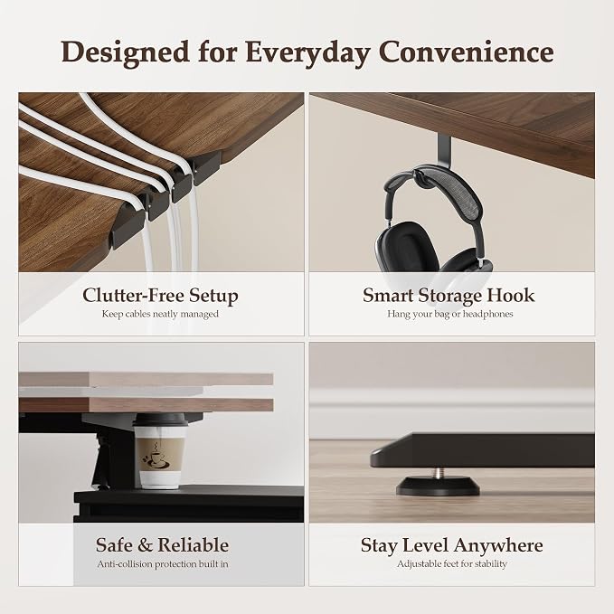Klicelor L Shaped Standing Desk 63 x 48 Inch, Electric Height Adjustable Corner Desk for Home Office Workstation, Ergonomic Sit Stand Computer Table with Memory Controller, Dark Walnut