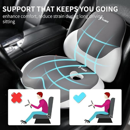 FLORICH Seat Cushion and Lumbar Support Pillow for Office Chair Car Neck Headrest Pillow Memory Foam Seat Pads Pressure Relief Back Cushion and Carseat Pads(Grey)