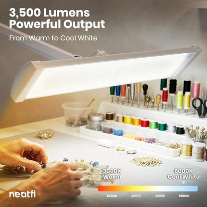 Neatfi 3,500 Lumens LED Desk Lamp with Base – 45W Dimmable | CCT - Adjustable Color Temperature | 3 Light Modes | 540 SMD LEDs | Reading, Craft, Workbench & Office (White-4, 26-Inch Wide Shade)
