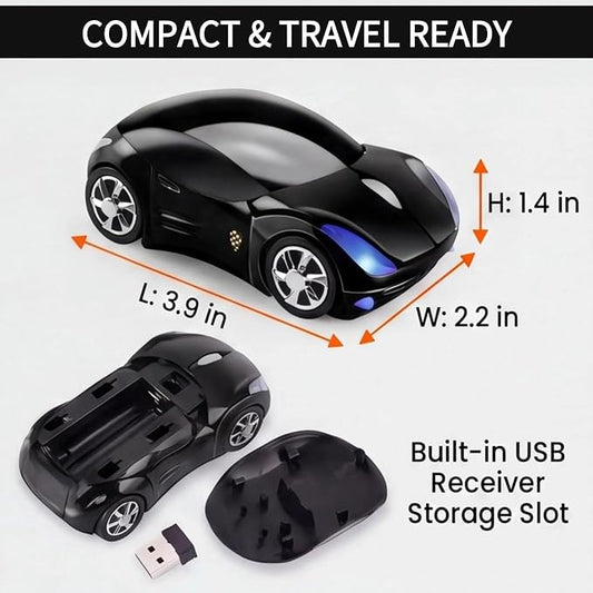 Black Wireless Car Mouse, 2.4G with USB Receiver, 1600DPI Optical, Ergonomic Mini Computer Mouse, for Laptop, PC, Tablet, Windows, Mac OS