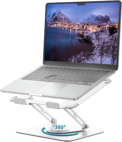 ALASHI Laptop Stand for Desk with 360° Rotating Base, Multi-Angle Adjustable Laptop Stands, Foldable Laptop Riser Compatible with 10 to 17 Inches PC Computer, White