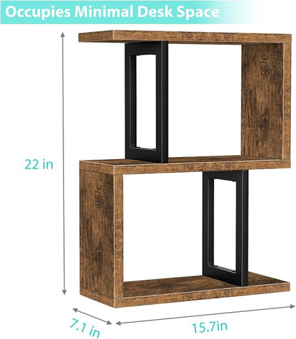Desktop Bookshelf for Top of Desk Shelf - Brown Book Organizer 3-Tier Shelves Storage Small Bookcase Hutch for Dorm Office College