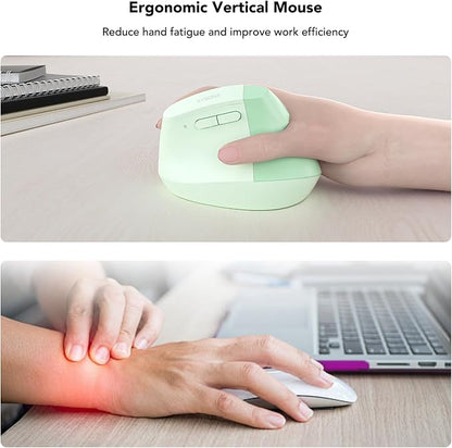 KYSONA EM18 Wireless Ergonomic Vertical Mouse, Ergo Design, Bluetooth Cordless Mouse for Medium/Large Hands, Silent Click, 5-Level Adjustable DPI, Carpal Tunnel Mice for Computer/PC/Mac/Laptop, Green