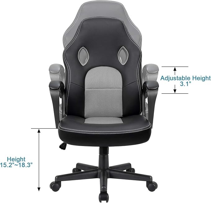 Furmax Office Chair Desk Chair Leather Gaming Chair Computer Chair Racing Style Ergonomic Adjustable Swivel Task Chair with Lumbar Support and Arms (Grey)