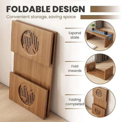 Folding Floor Coffee Table, Japanese Bamboo Foldable Coffee Tables, Portable Living Room Low Table, Versatile Tatami Meditation Tea Table for Dining Room, Wooden Desk for Home, Office (80X37CM)