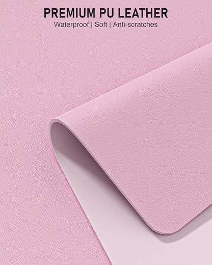 Desk Pad, 30" x 14" PU Leather Non-Slip Desk Mat Large Mouse Pad for Desktop, Waterproof Laptop Computer Writing Mat for Office, Home, Work, Gaming, Pink