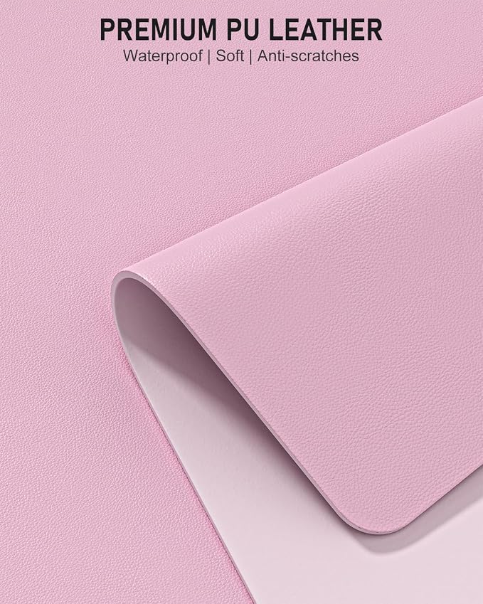 Desk Pad, 35.5" x 17" PU Leather Non-Slip Desk Mat Large Mouse Pad for Desktop, Waterproof Laptop Computer Writing Mat for Office, Home, Work, Gaming, Pink