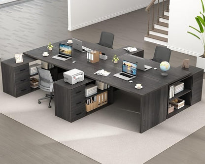 HSH L Shaped Computer Desk with Drawers, L Shaped Desk with Storage Cabinet Shelves, Large Reversible Corner Executive Home Office Desk, Industrial Wood Work Writing Study Table Workstation,Gray 60 In