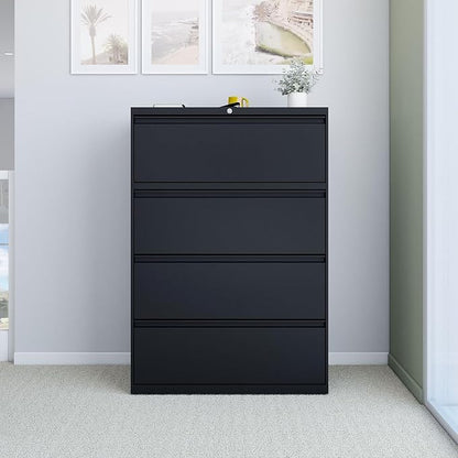 STAPLES Commercial 4-Drawer Lateral File Cabinet, Letter/Legal Size, Lockable, 52.36" H x 36" W x 18.62" D, Black (60925/17454)