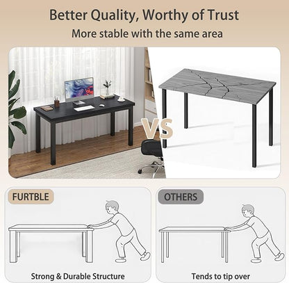 Modern Simple Table with Thick Tabletop, 47 Inch Small Computer Desk, Gaming Desk with Adjustable Feet, Study Writing Table for Home Office Work, Black