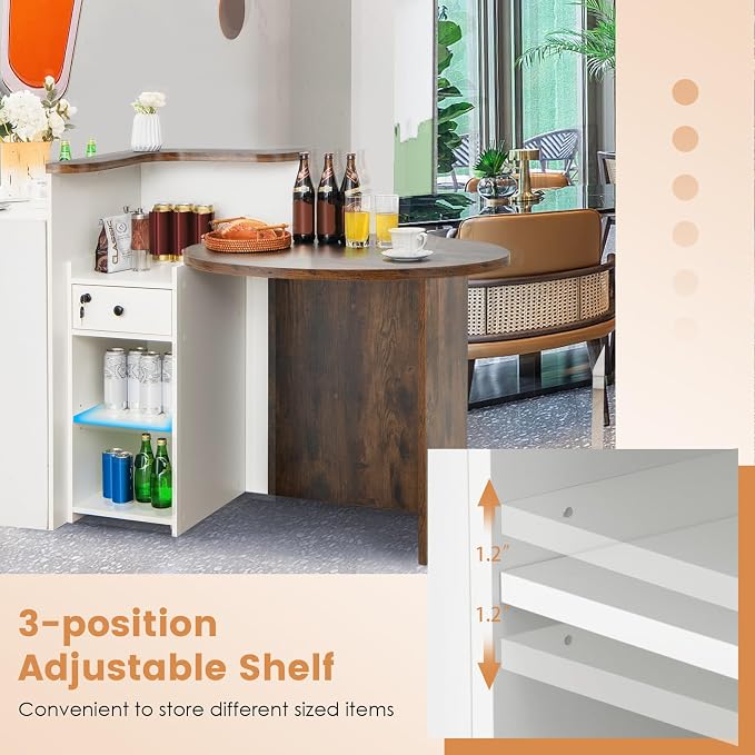 Tangkula Reception Desk, Front Counter Desk with Lockable Drawer & Adjustable Shelf, Oval Desktop, Retail Counter for Checkout, Computer Workstation for Salon Lobby Office, Home Office Desk