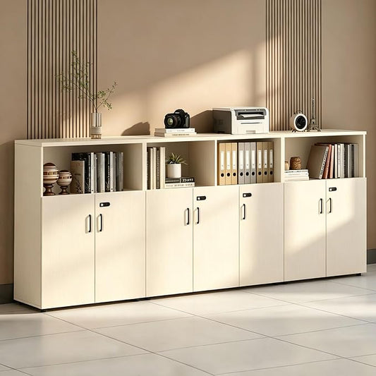 File Cabinet with Password Lock, Wood Lateral Filing Cabinet for Letter/A4 Files, 3 Drawer with Door, Printer Stand with Open Shelves for Home Office