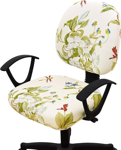 Smiry Stretch Printed Office Computer Chair Covers, Universal Washable Removable Desk Rotating Chair Slipcovers Protector, Seat + Backrest Cover - Beige and Green