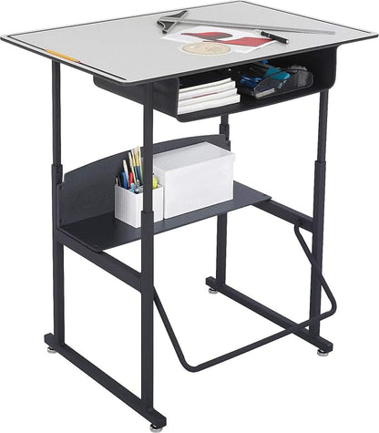 Safco Products AlphaBetter Adjustable-Height Desk, 1209GR, 36" W x 24" D Premium Desktop, Book Box, Swinging Footrest Bar