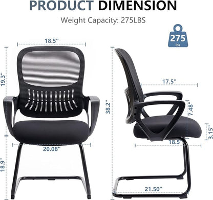 DUMOS Office Desk Chair with Sled Base Set of 2, Ergonomic Executive Mesh Computer Chairs with Lumbar Support for Home Bedroom Waiting Reception Guest Student