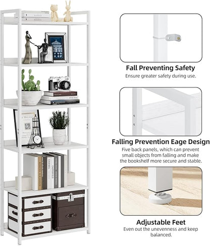 NUMENN Bookshelf, 6 Tier Bookshelves, Home Office Bookcase Shelf Storage Organizer, Free Standing Storage Shelving Unit for Bedroom, Living Room and Home Office, White