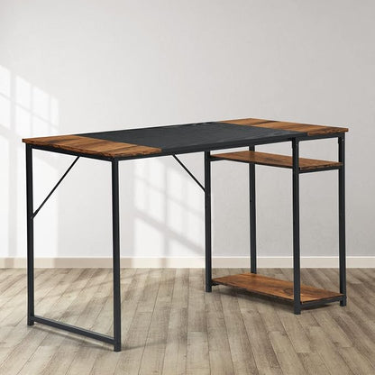 FurnitureR 47.2 inch Study Writing Table with Storage Shelves Space Saving for Home Office, Modern Simple Style PC Metal Frame Computer Desk, Black&Brown