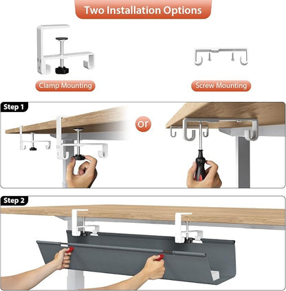 Univivi No Drill Under Desk Cable Management Tray, 36" Cord Organizer for Table, Clamp/Screw Mount Desk Cable Management, Premium Fabric Cable Management Tray for Office, Home