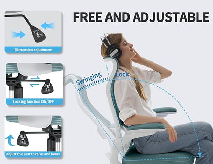 TRALT Ergonomic Office Chair - Desk Chair with Wave High Back Adjustable Lumbar Support Computer Chair - Gaming Chairs Mesh Backrest and PU Leather Seat (Sky Blue)
