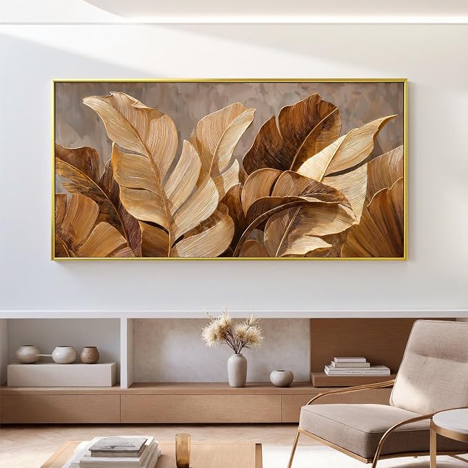 Dimpaga Canvas Wall Art Decor Wall Art Pictures for Living Room Large Botanical Wall Art paintings Artwork for Wall Decor Brown Modern Wall Art Decor for Bedroom Office Gold Frame Wall Decor 29" X 58"