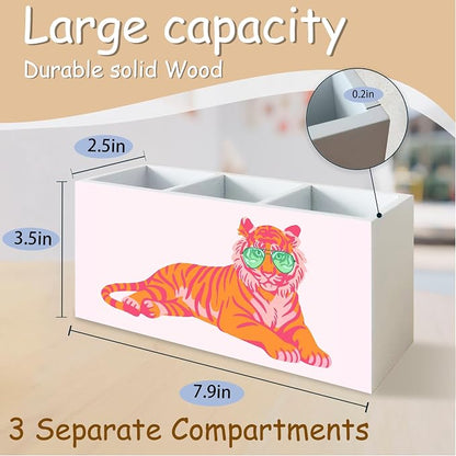 Pink Cute Tiger Pen Pencil Holder Organizer for Classroom Desk, Pink Tiger Girly Office Room Home Decor, Tigers Gifts for Women, Preppy Tigers Kids Desk Accessories