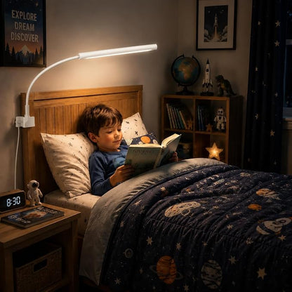LED Desk Lamp with Clamp, 5 Color Modes & 10 Brightness Levels, Eye-Caring Desk Light, Flexible Gooseneck, Memory Function, Adapter Included for Home Office, Reading & Study